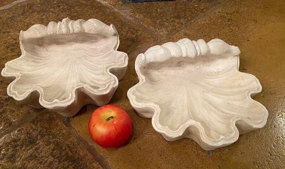 Large Pair Of Plaster Wall Consoles, Shells Circa 1950-photo-3