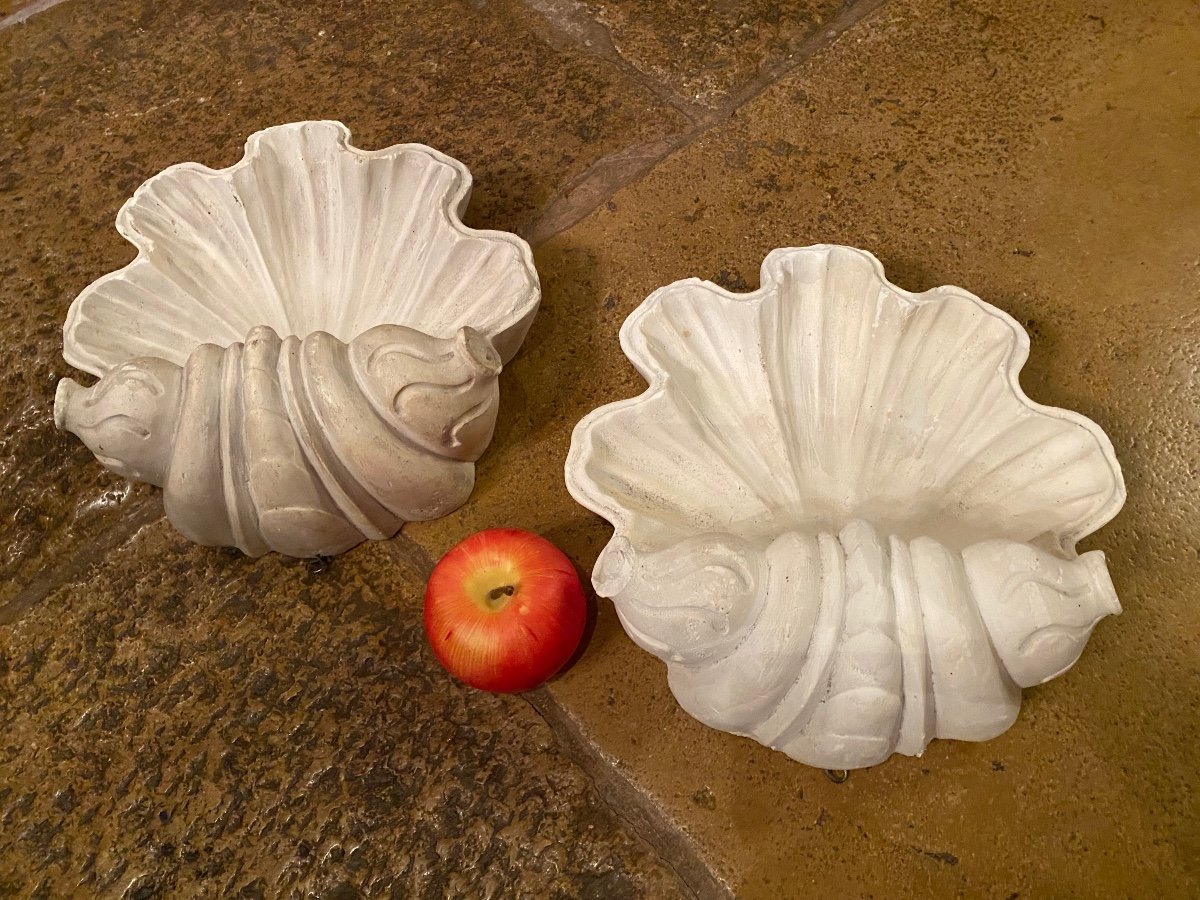 Large Pair Of Plaster Wall Consoles, Shells Circa 1950-photo-4