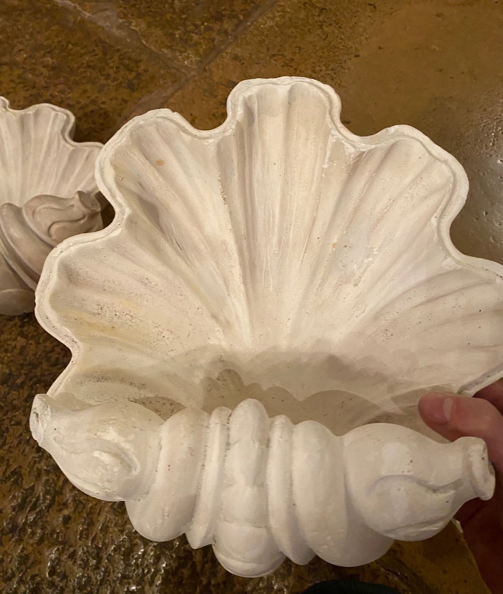 Large Pair Of Plaster Wall Consoles, Shells Circa 1950-photo-6