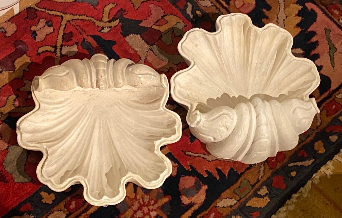 Large Pair Of Plaster Wall Consoles, Shells Circa 1950