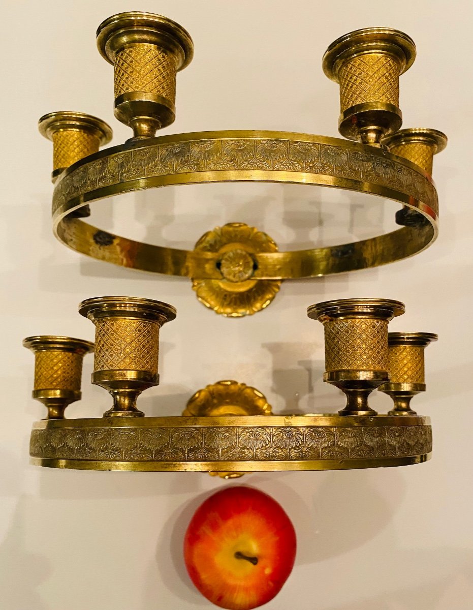 Pair Of Round Empire Style Sconces In Bronze Late 19th Century-photo-3