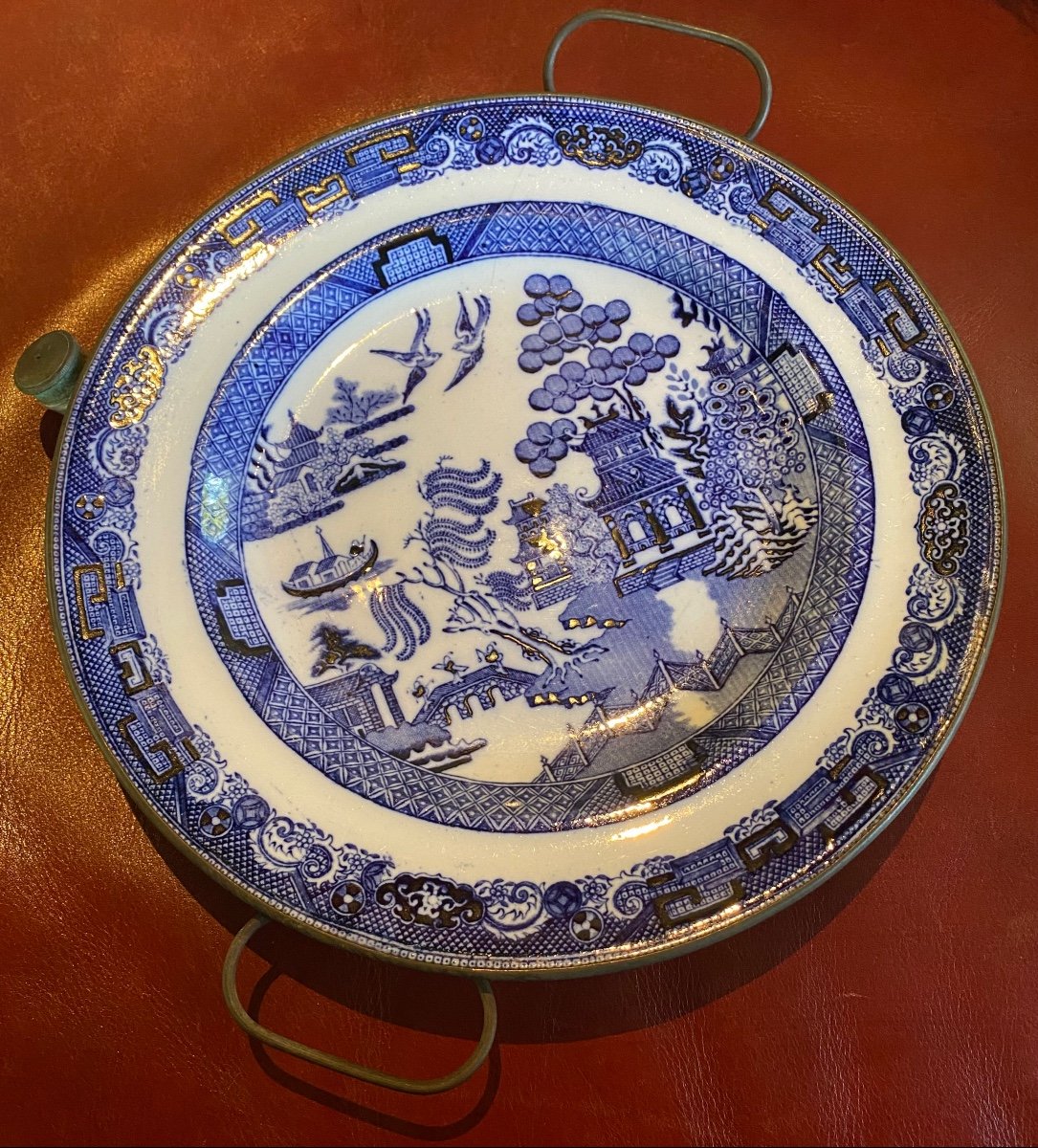 English Wedwood Or Minton And Pewter Warming Plate