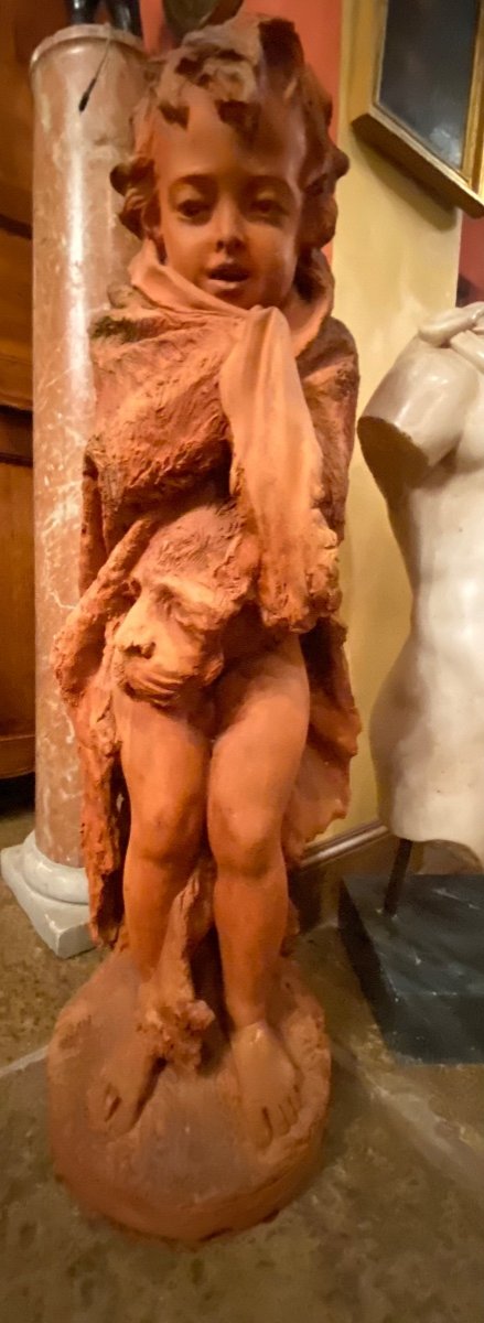 Hercules Child Dressed In The Skin Of The Nemean Lion, Life-size Terracotta From The 19th Century-photo-4