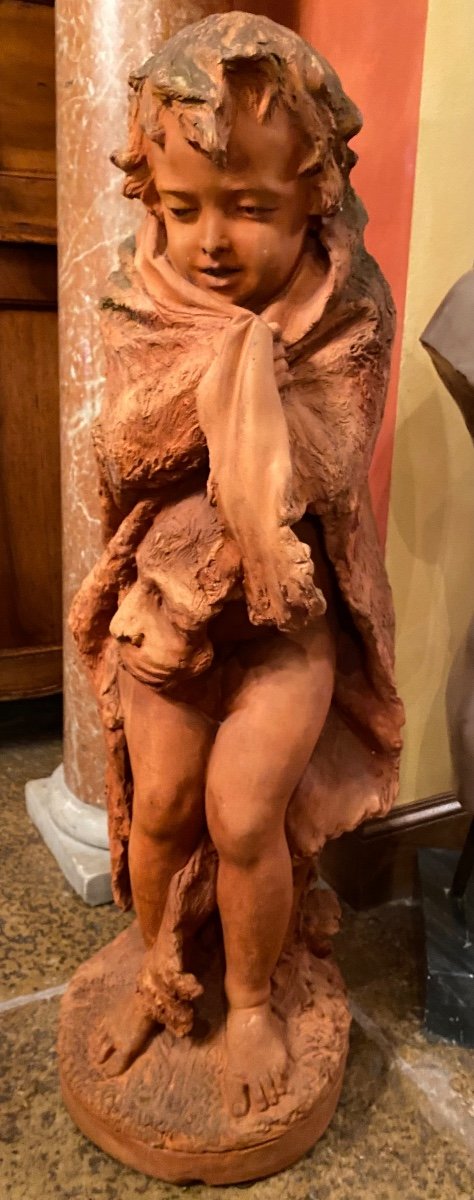 Hercules Child Dressed In The Skin Of The Nemean Lion, Life-size Terracotta From The 19th Century-photo-4