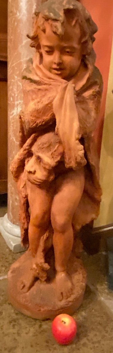 Hercules Child Dressed In The Skin Of The Nemean Lion, Life-size Terracotta From The 19th Century