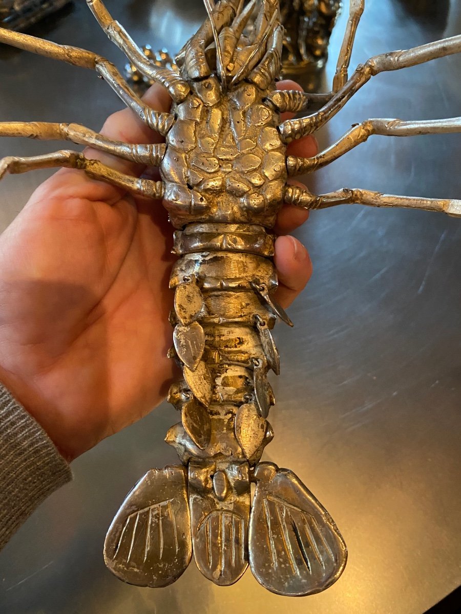 Grande Langouste Articulée, Jizai Okimono En Bronze Argenté ère Meiji -photo-2