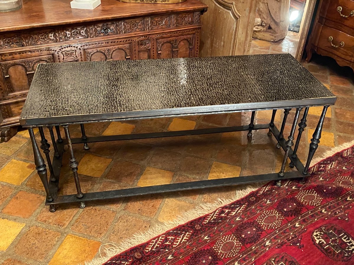 Table Basse En Fer Forgé Et Mosaïque Des Années 1970-photo-1