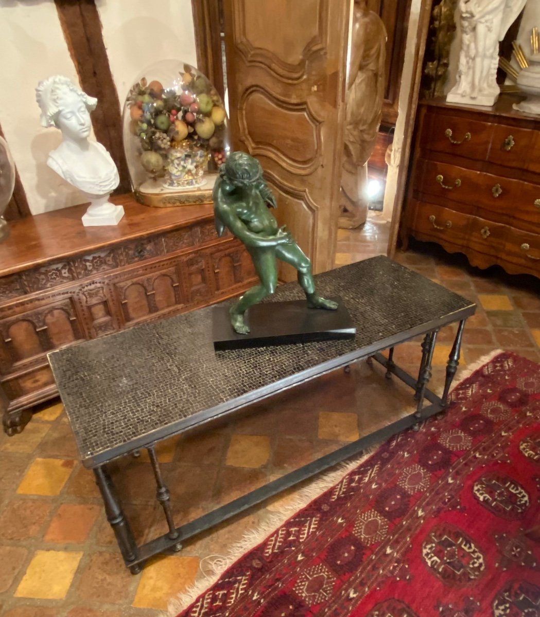 Table Basse En Fer Forgé Et Mosaïque Des Années 1970-photo-6