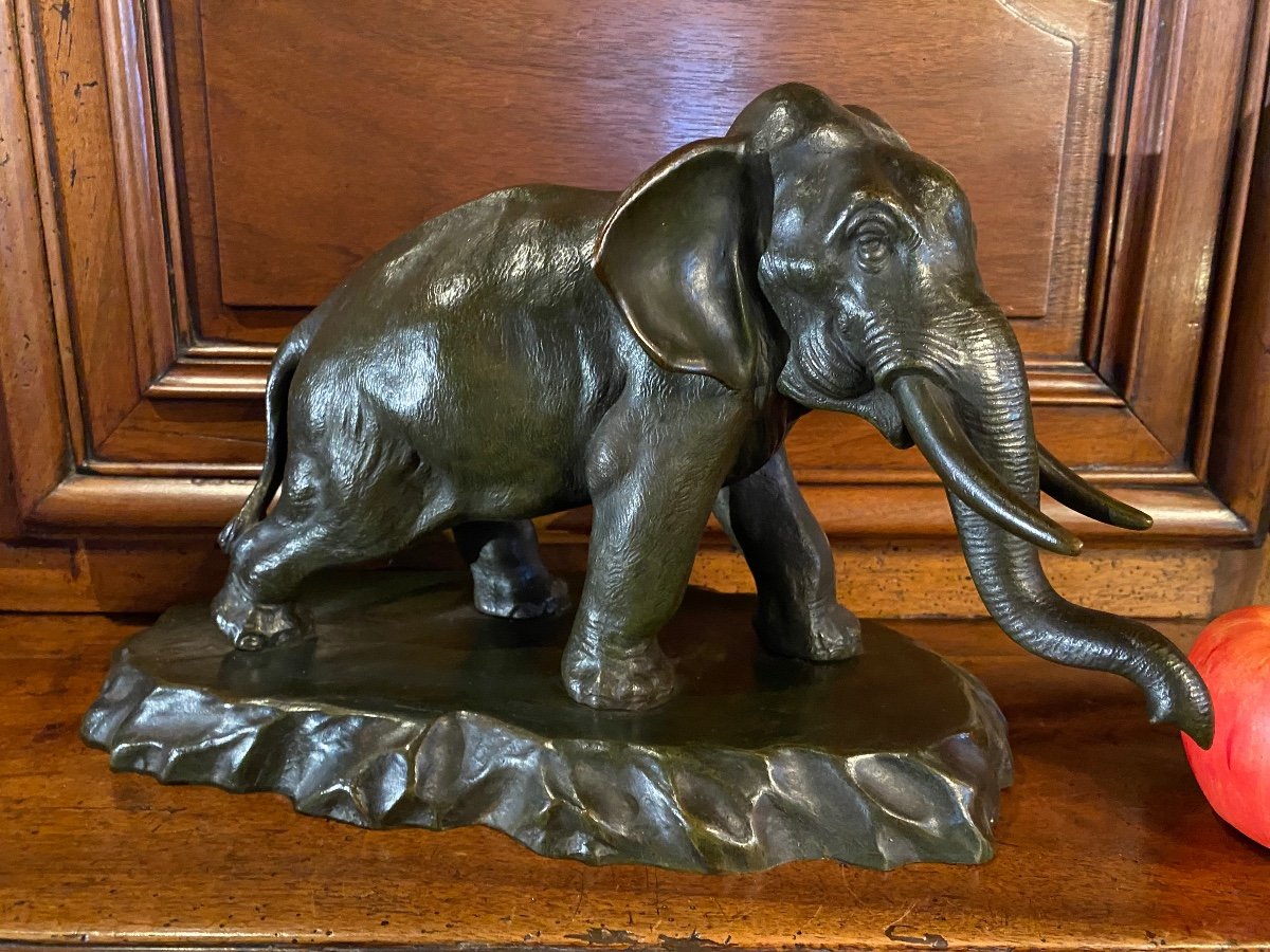 Japon, Grand éléphant En Bronze D’époque Meiji