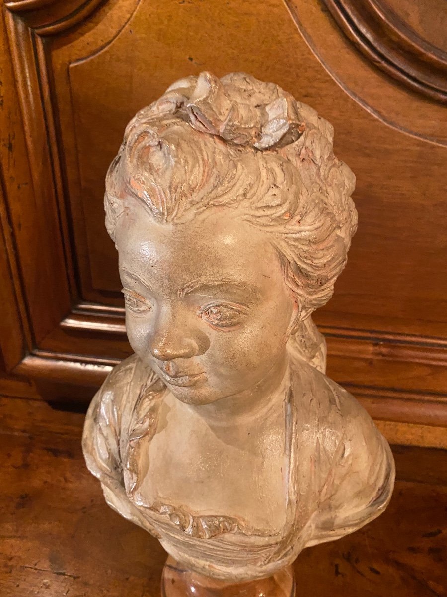 Charmant Buste De Jeune Fille En Terre Cuite Dans Le Goût Du XVIII Eme Siècle -photo-6