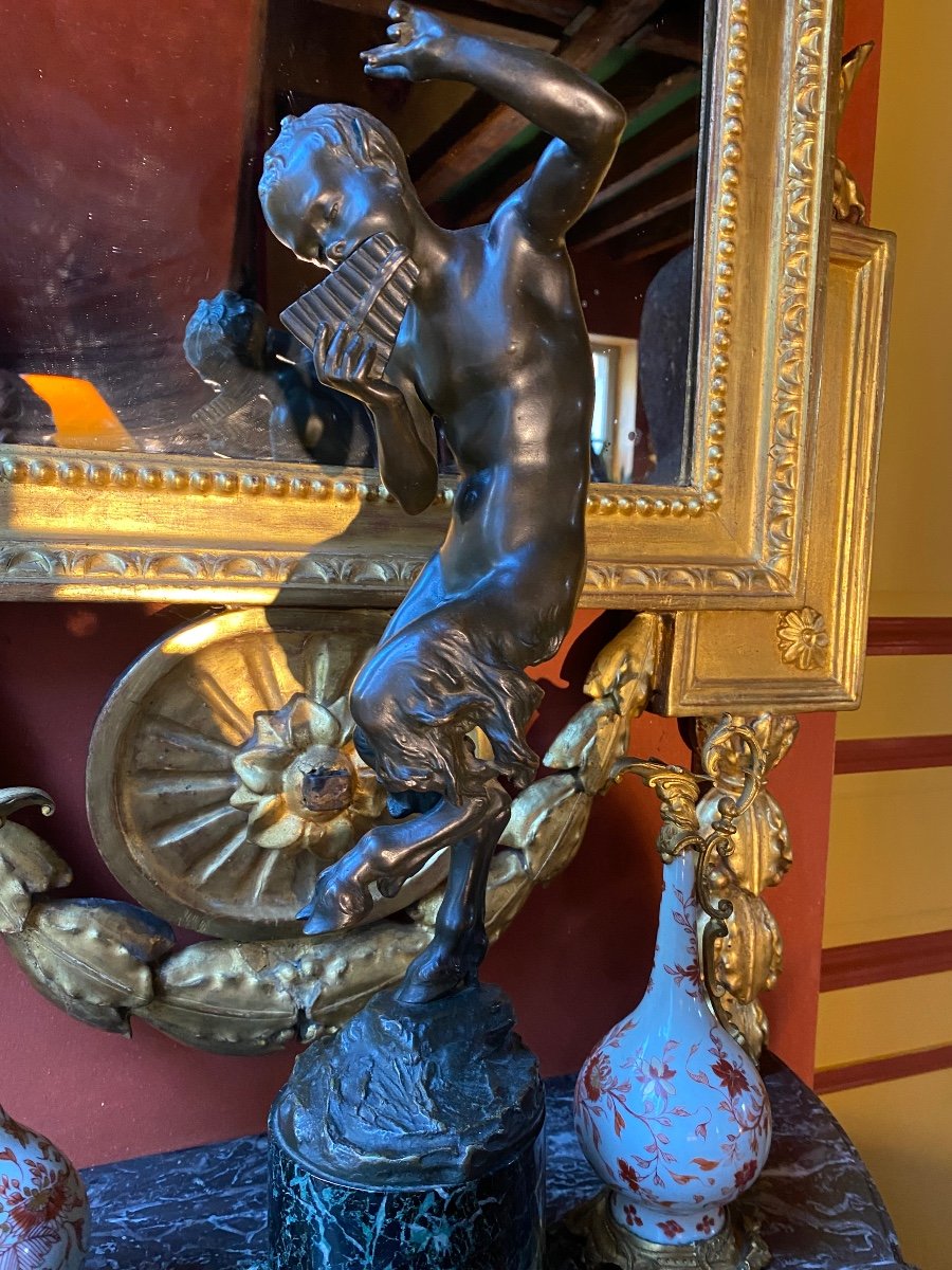 Grand Bronze D’un Jeune Faune Jouant De La Flûte De Pan , XIX Eme Siècle -photo-4