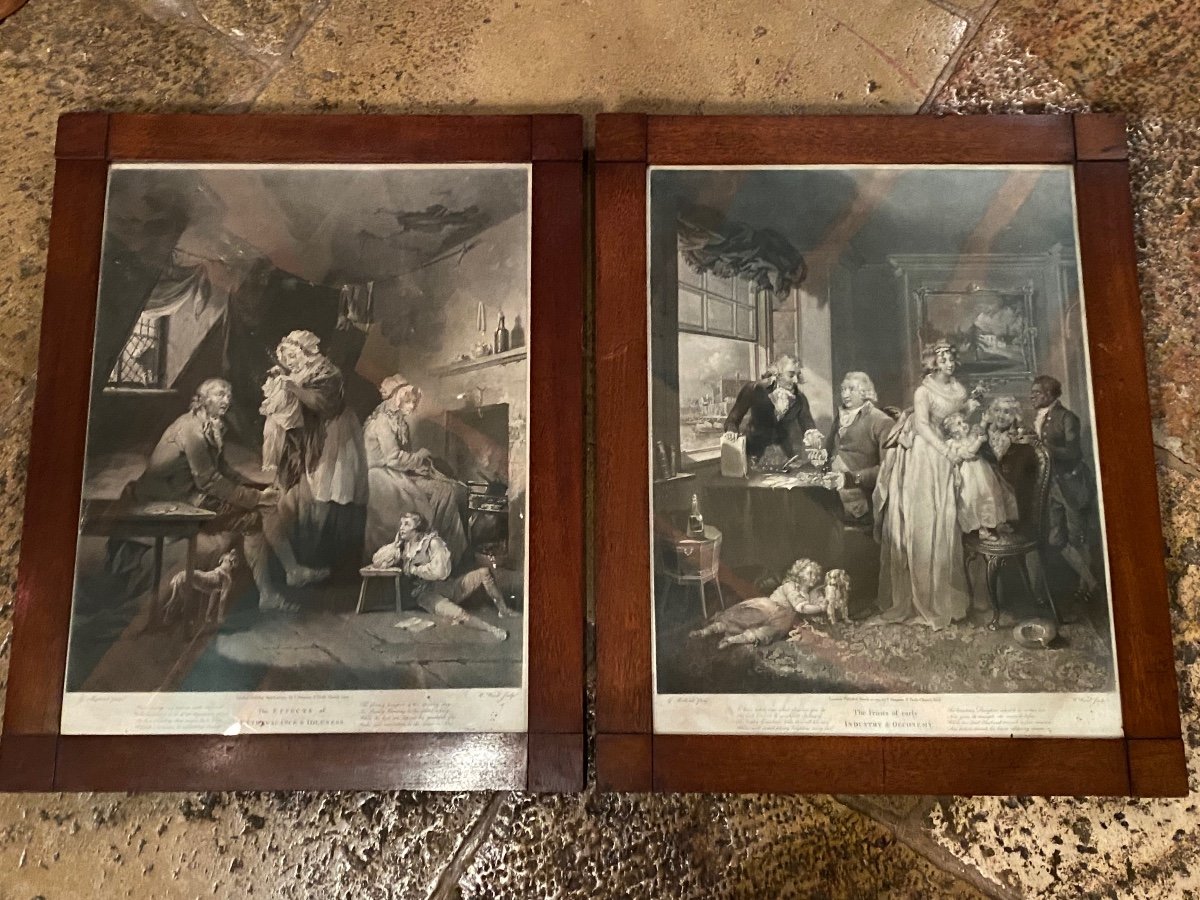 Very Large Pairs Of English Engravings Framed Mahogany, 19th Century-photo-4