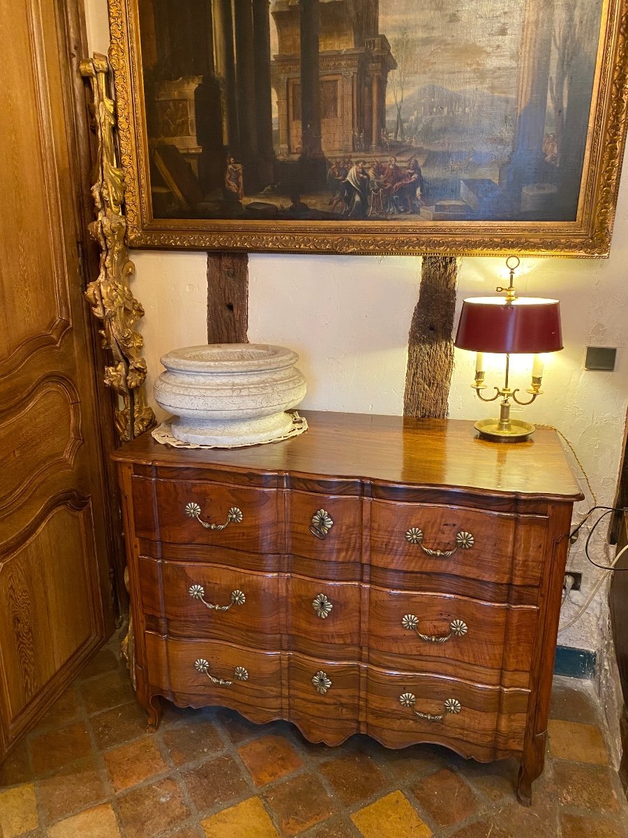 Belle Commode Double Arbalète En Noyer Vallée Du Rhône D’époque Louis XV-photo-3