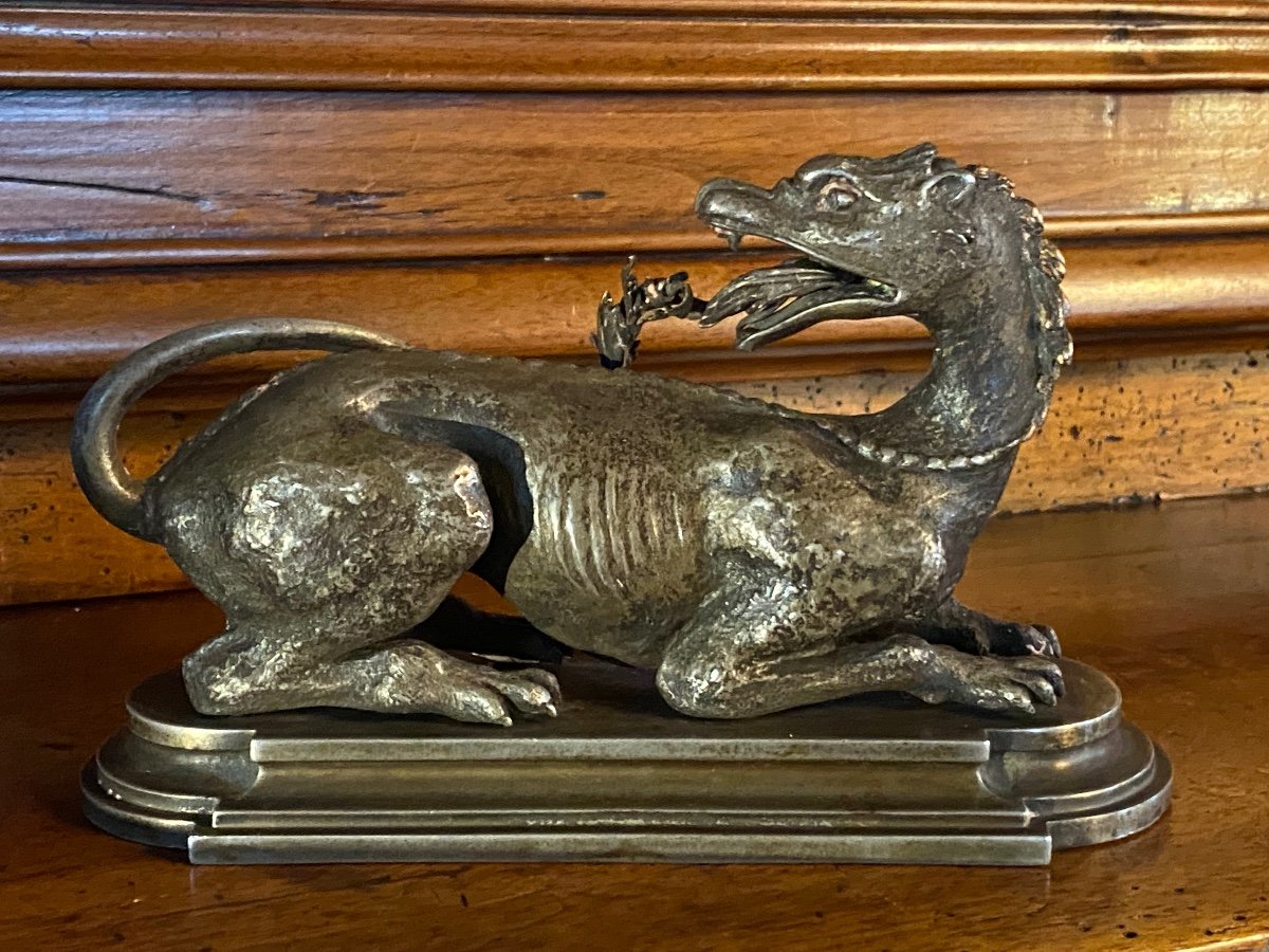Rare Bronze Argenté D’une Salamandre Crachant Du Feu-photo-6