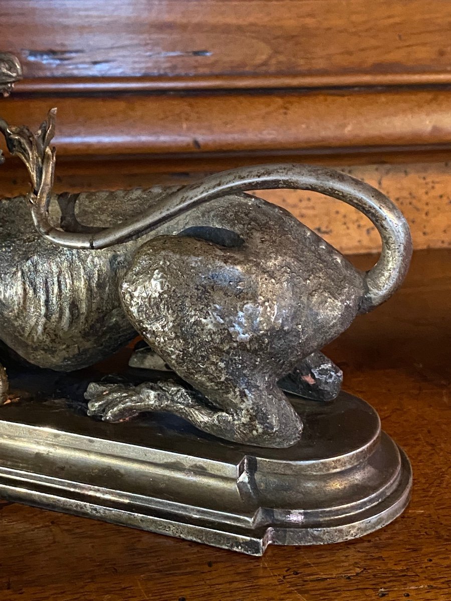 Rare Bronze Argenté D’une Salamandre Crachant Du Feu-photo-7