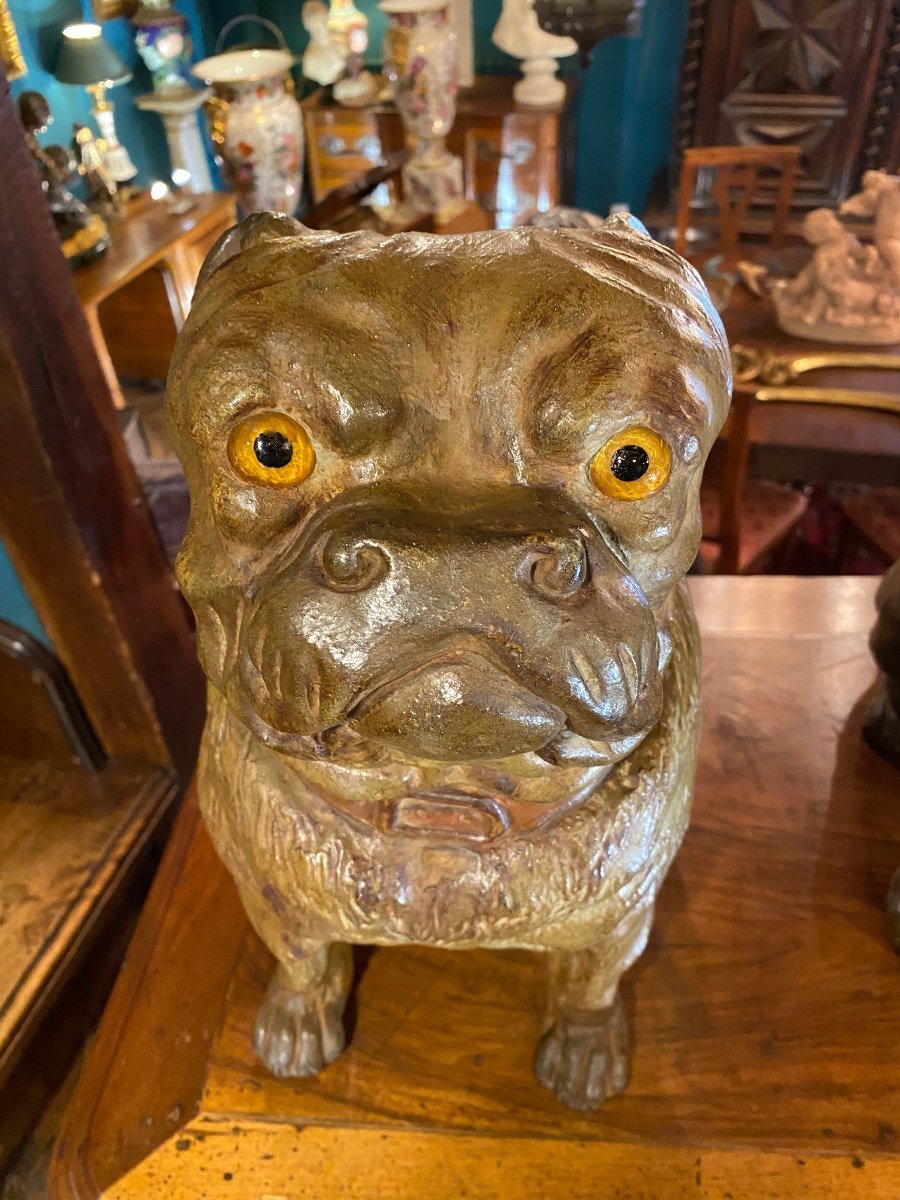 Pair Of English Bulldogs In Polychrome Terracotta From The 19th Century -photo-7