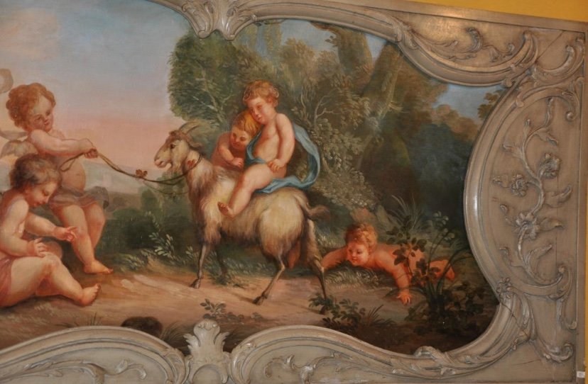 Scène De Bacchanale Aux Putti, Peinture De Boiserie Du XIX Eme Siècle -photo-3