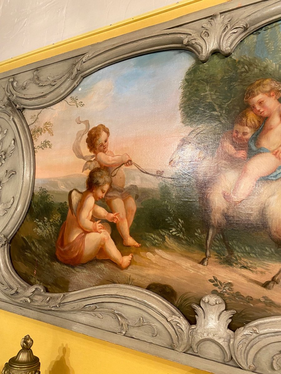 Scène De Bacchanale Aux Putti, Peinture De Boiserie Du XIX Eme Siècle -photo-4