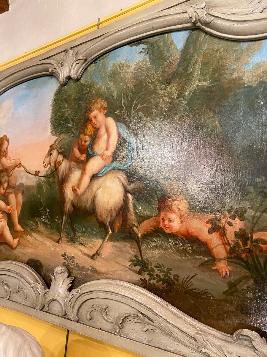 Scène De Bacchanale Aux Putti, Peinture De Boiserie Du XIX Eme Siècle -photo-5