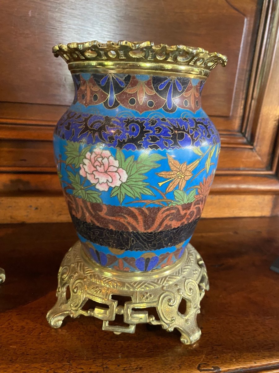 Pair Of Vases Mounted In Cloisonné Enamels Late 19th Century -photo-8