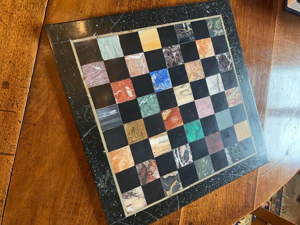 Rare Italian Napoleon III Chessboard, Marmothèque Or Lithothèque-photo-5