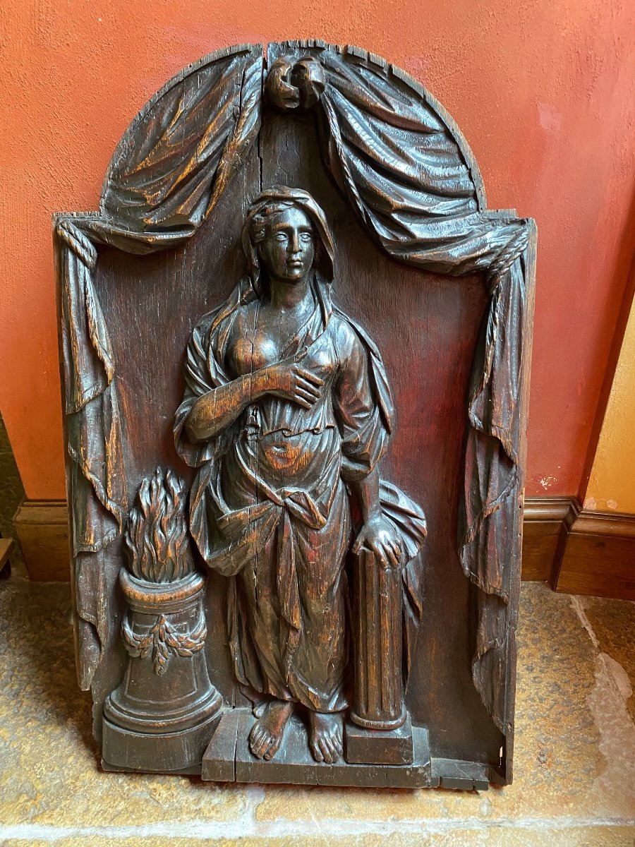 Large Vestal Virgin In High Relief In Oak Late 17th Century -photo-5