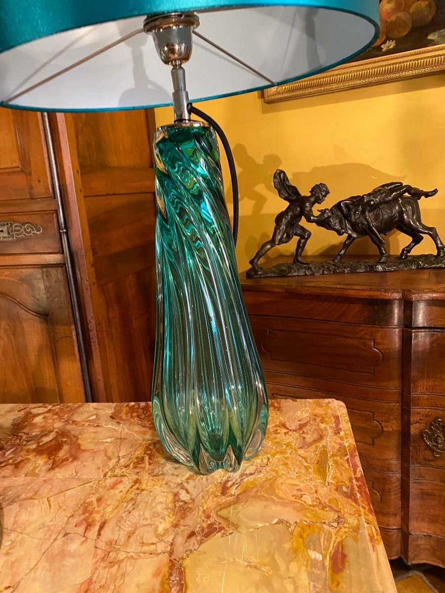 Pair Of Turquoise Lamps In Molded Glass -photo-2