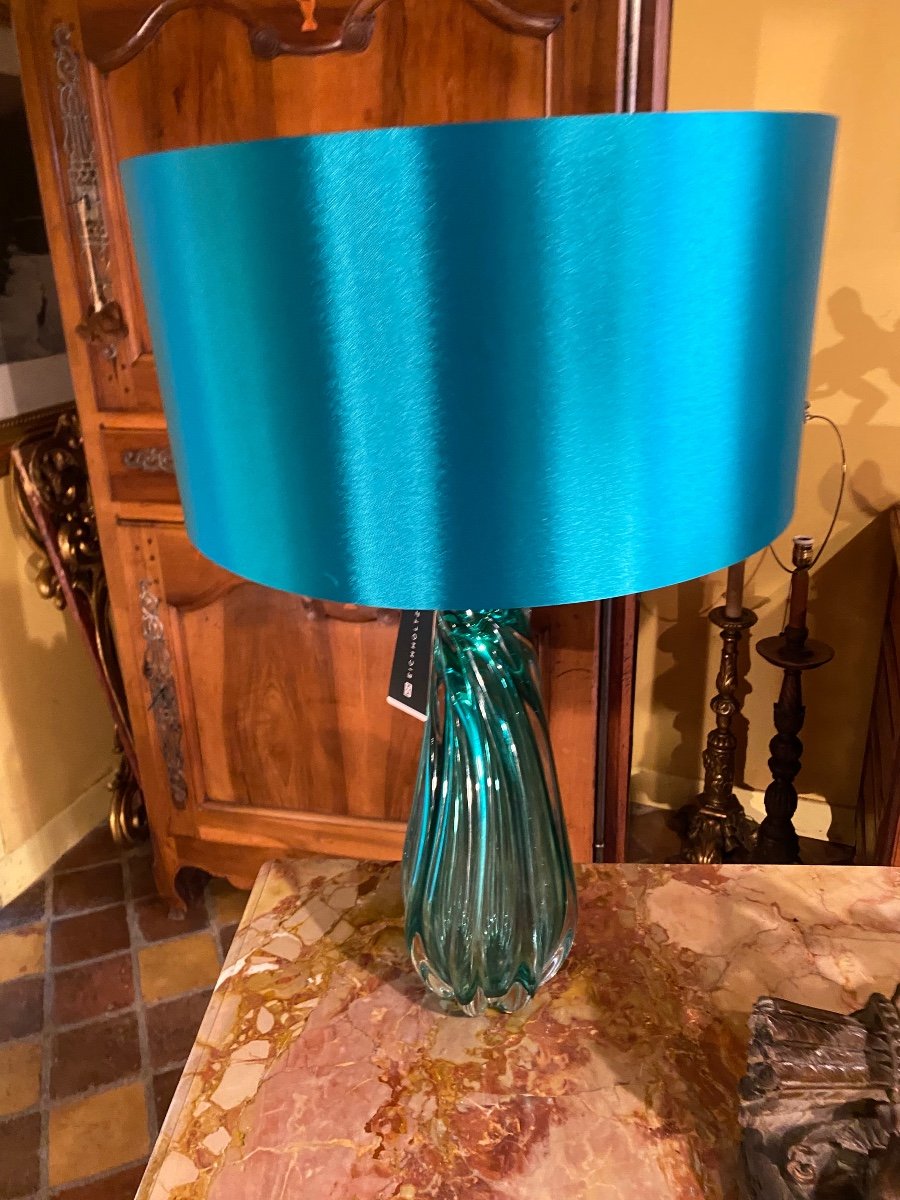 Pair Of Turquoise Lamps In Molded Glass -photo-4