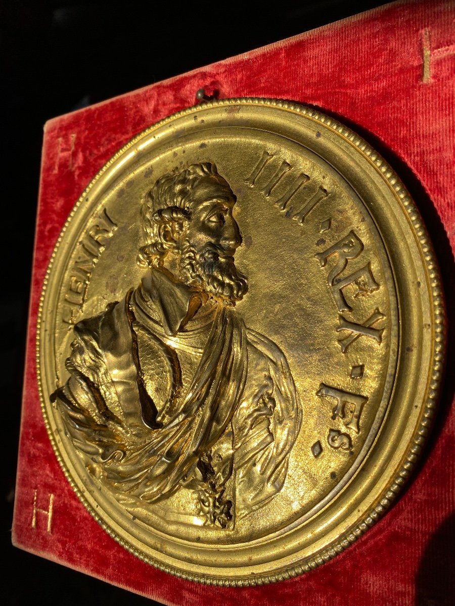 Paire De Grandes Médailles En Bronze Doré, Henri IV Et Sully-photo-2