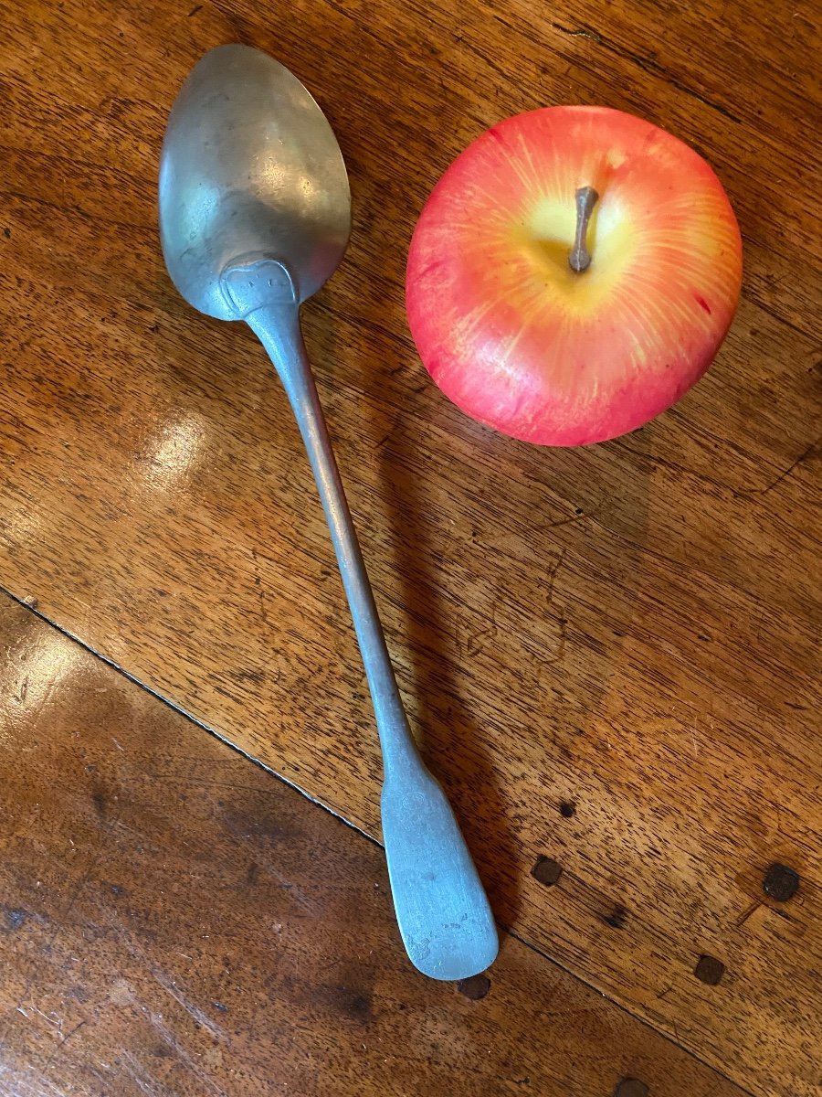 Large Pewter Stewing Spoon Late 19th Century -photo-2