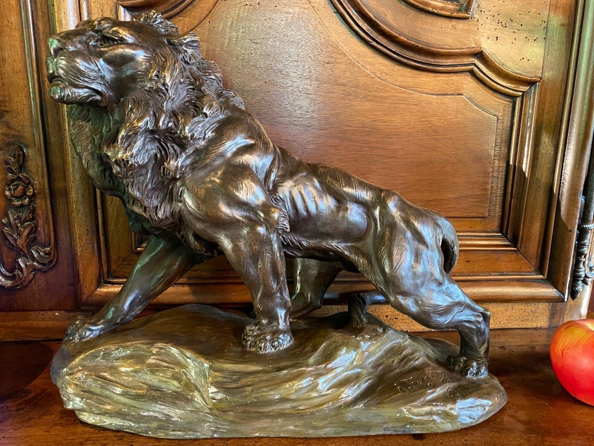 Impressive Terracotta Lion With Two Patinas, Signed -photo-2