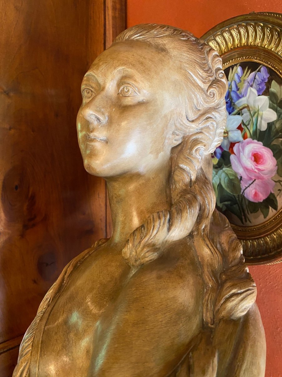 Large Terracotta Bust Of Mme Du Barry, After Pajou-photo-1