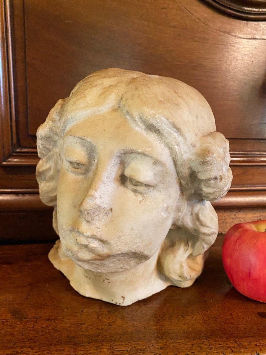 Flora, Moving Vestige Of A Young Woman's Face In Marble, 19th Century -photo-2