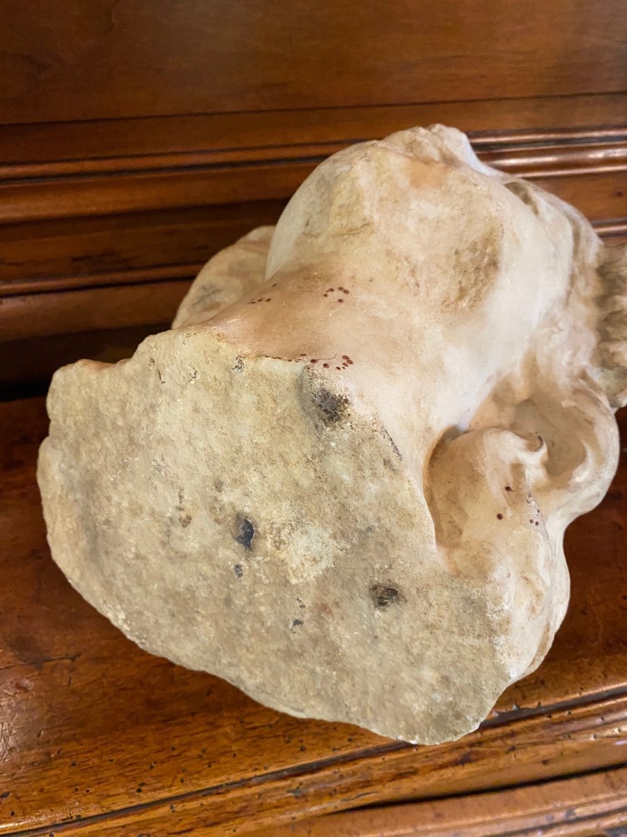 Flora, Moving Vestige Of A Young Woman's Face In Marble, 19th Century -photo-5