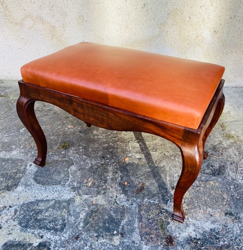 Small Bench With Walnut Frame From The 18th Century 