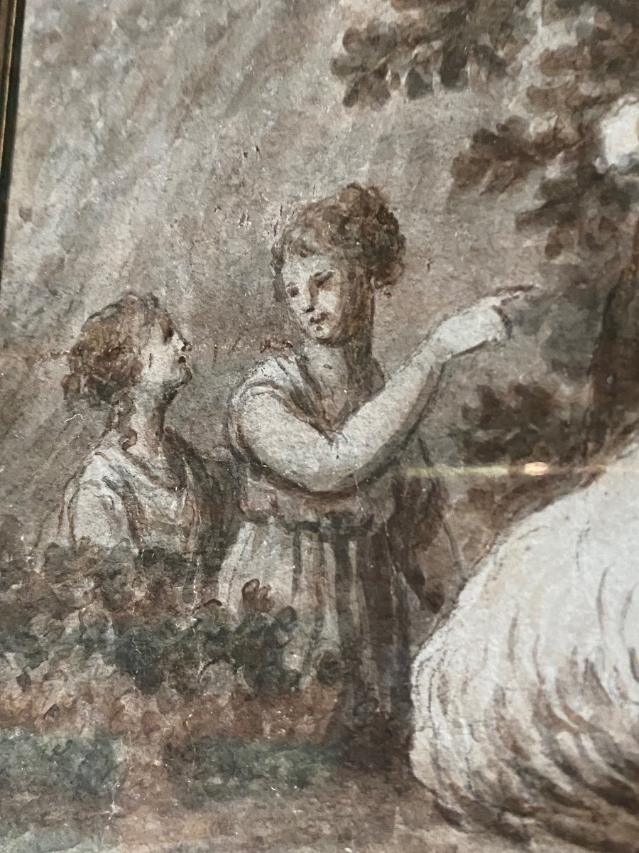 Beautiful Sepia Drawing Dating From The End Of The 18th Century, Two Putti Tying A Satyr.-photo-1