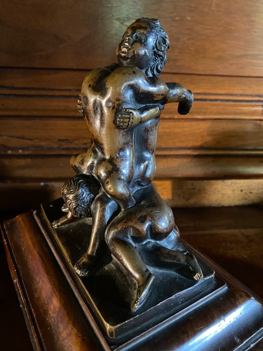 Trois Putti Jouant à Califourchon, Beau Bronze Du XIX Eme Siècle -photo-3