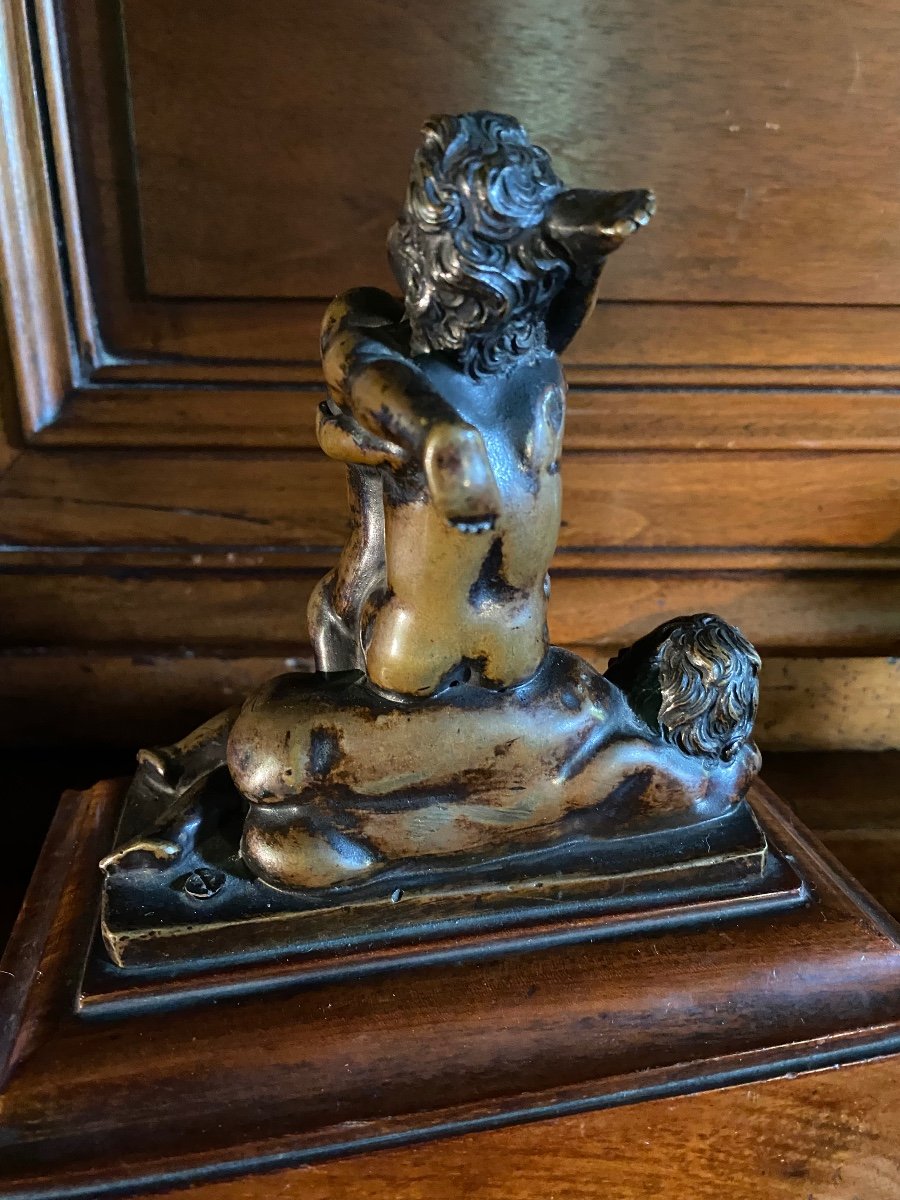 Three Putti Playing Astride, Beautiful 19th Century Bronze -photo-1