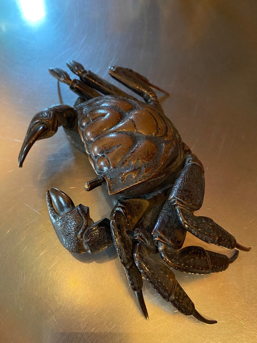 Crabe Jizai Okimono En Bronze Japon ère Meiji -photo-3