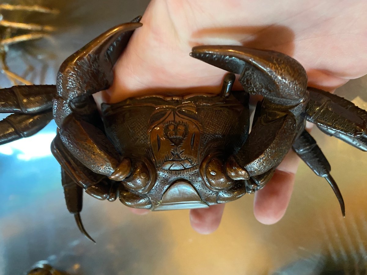 Crabe Jizai Okimono En Bronze Japon ère Meiji -photo-4