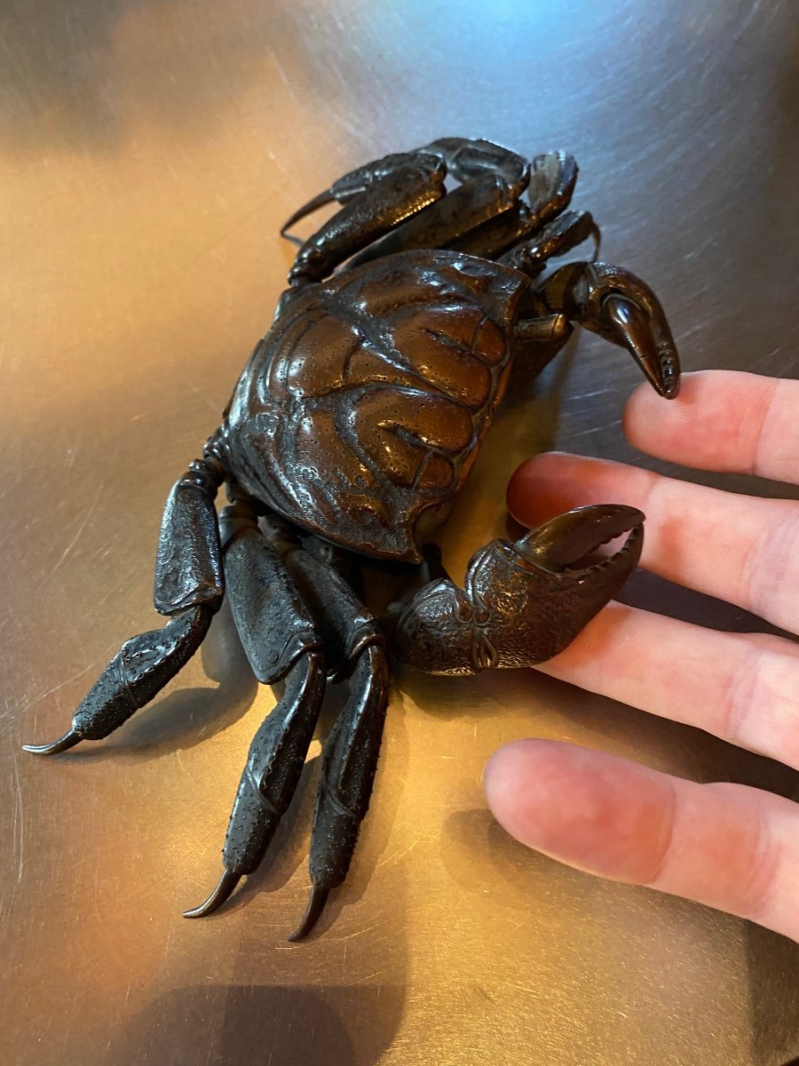 Crabe Jizai Okimono En Bronze Japon ère Meiji -photo-6