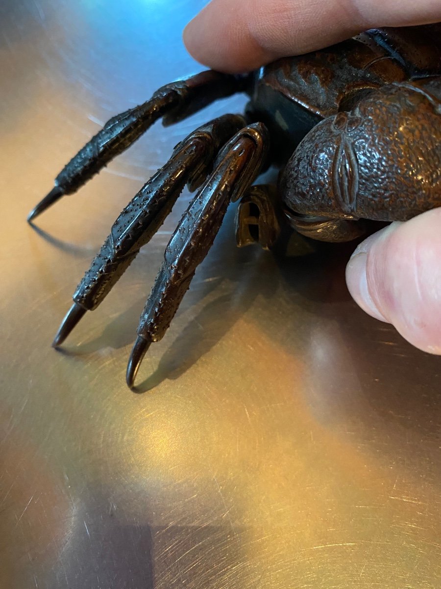 Crabe Jizai Okimono En Bronze Japon ère Meiji -photo-8