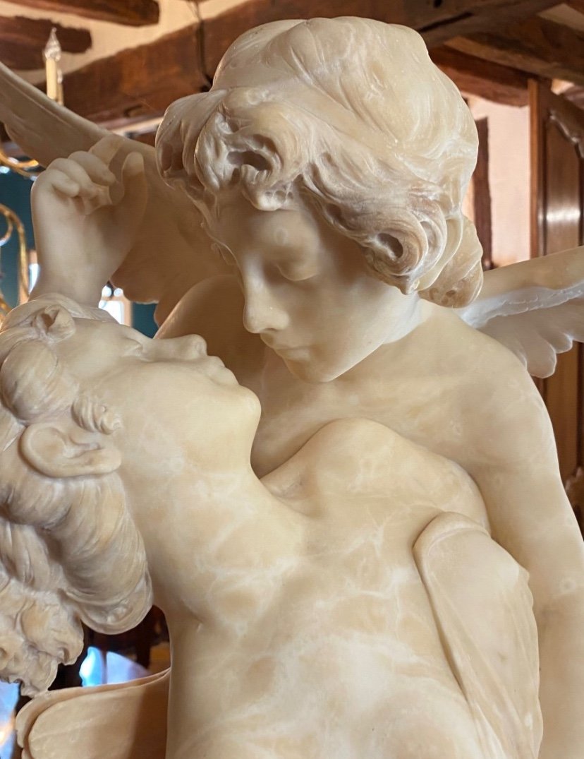 Cupid And Psyche,  Alabaster Group Signed Giovannini-photo-4