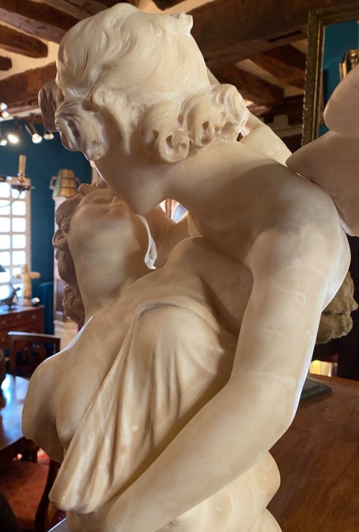 Cupid And Psyche,  Alabaster Group Signed Giovannini-photo-8