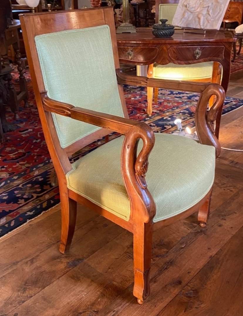 Superb Pair Of Swan Neck Armchairs Circa 1820 In Blond Mahogany -photo-2