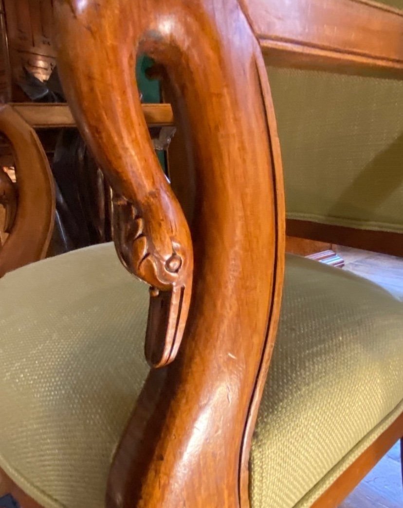 Superb Pair Of Swan Neck Armchairs Circa 1820 In Blond Mahogany -photo-3