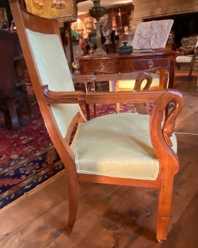 Superb Pair Of Swan Neck Armchairs Circa 1820 In Blond Mahogany -photo-4