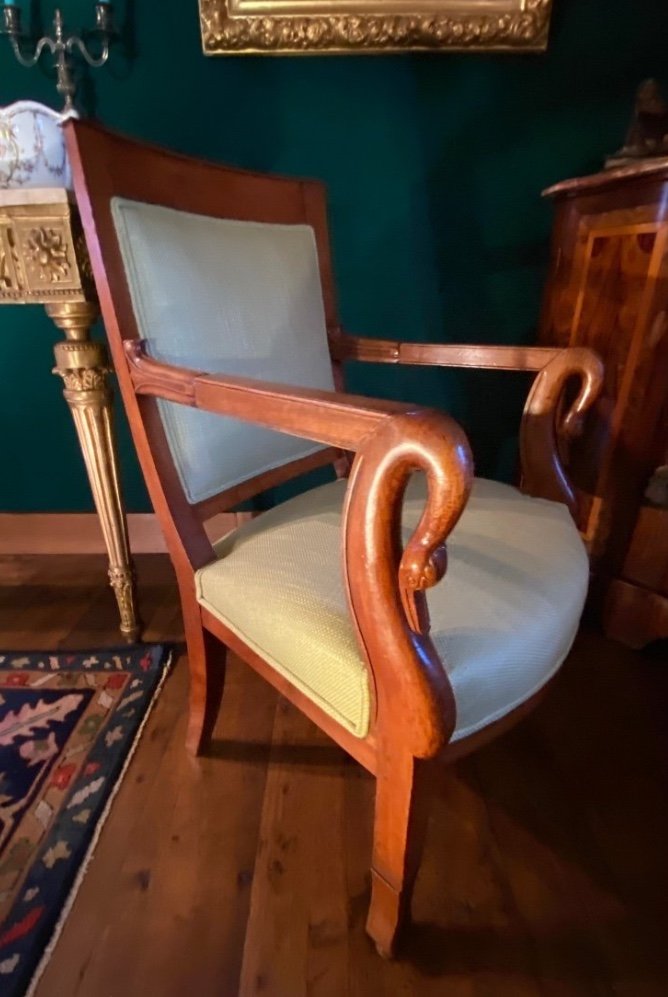 Superb Pair Of Swan Neck Armchairs Circa 1820 In Blond Mahogany -photo-1