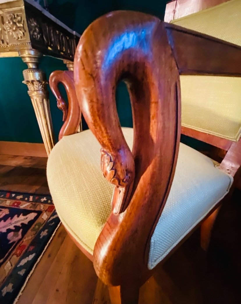 Superb Pair Of Swan Neck Armchairs Circa 1820 In Blond Mahogany -photo-2