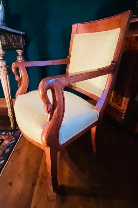 Superb Pair Of Swan Neck Armchairs Circa 1820 In Blond Mahogany -photo-3